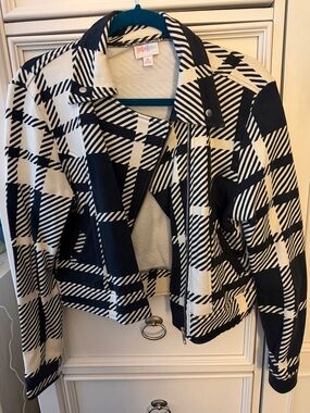 Lularoe Navy and White Plaid Zip-Front Jacket